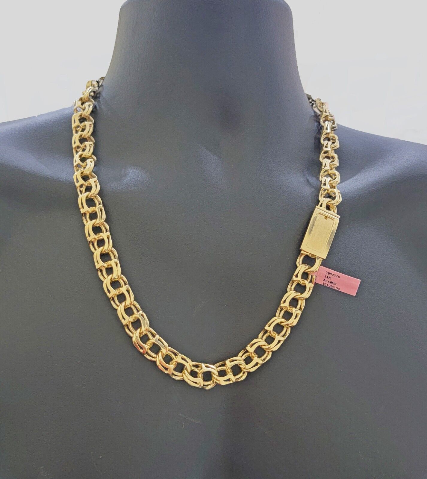 14k Gold Mens Necklace Chino Link Chain 24 Inch REAL 14KT Yellow Gold Real SOLID - GoldenlinQ
